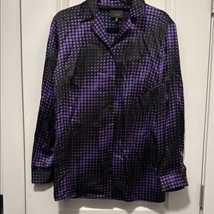 Purple and Black Gradient Patterned Silk Blouse  with Long Sleeves